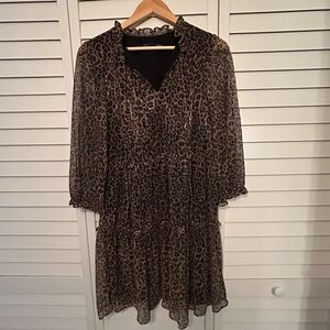 Just...Taylor Brown and Black Leopard Midi Dress